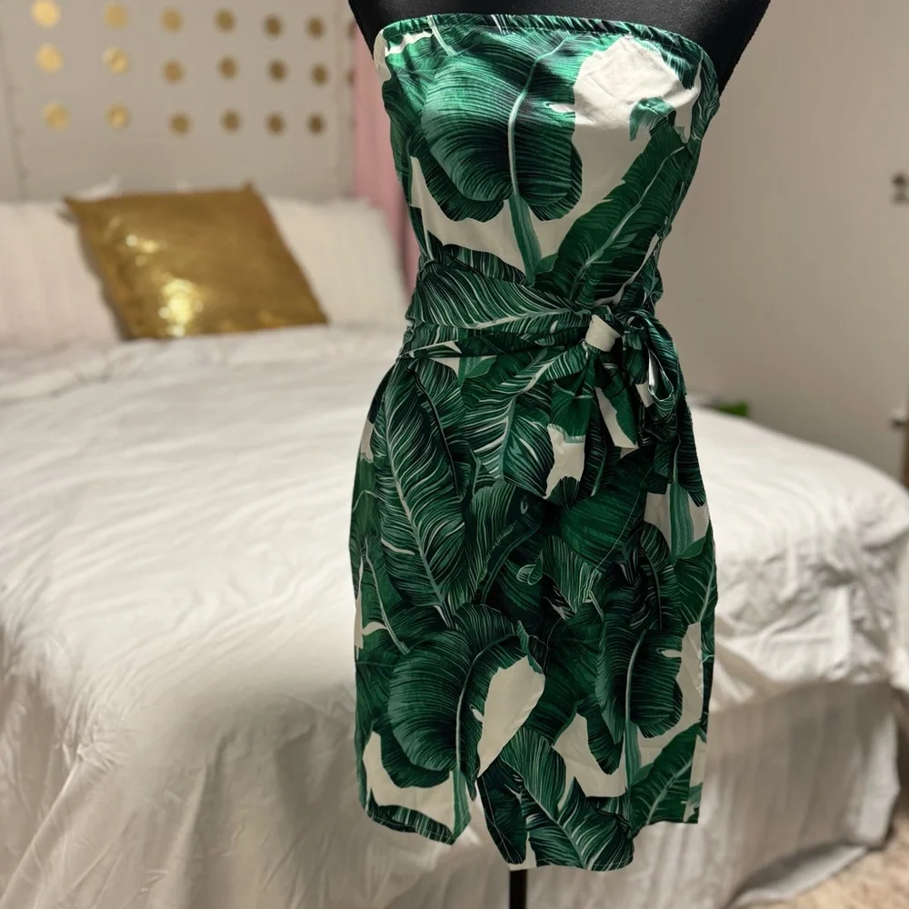 Green&White Palm Print Tie Waist - Picture 6 of 9